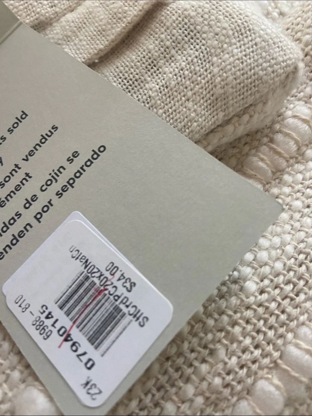 West Elm Cream Textured Woven Fringe pillow covers x2